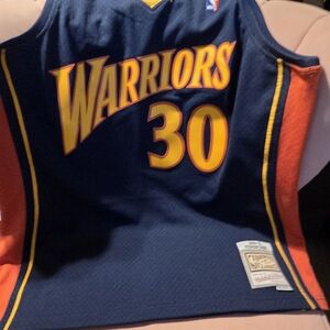 Mitchell & Ness Golden State Warriors Navy Blue and Yellow #30 Jersey